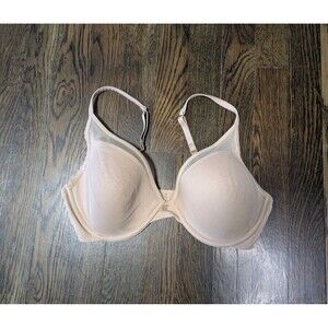 Third Love 24/7 Classic Contour Plunge Padded Bra 32D Nude Beige Mesh Underwire